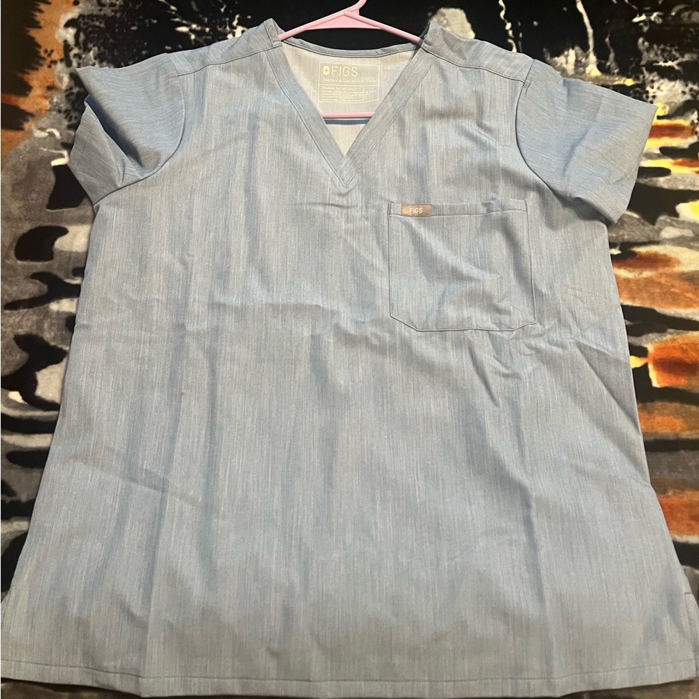 Figs Light Blue V-Neck Scrub Top with Chest Pocket